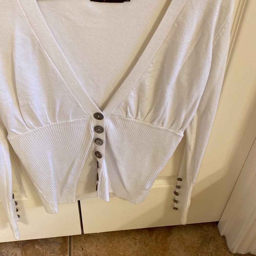 White V-Neck Button Down Sweater - image 2